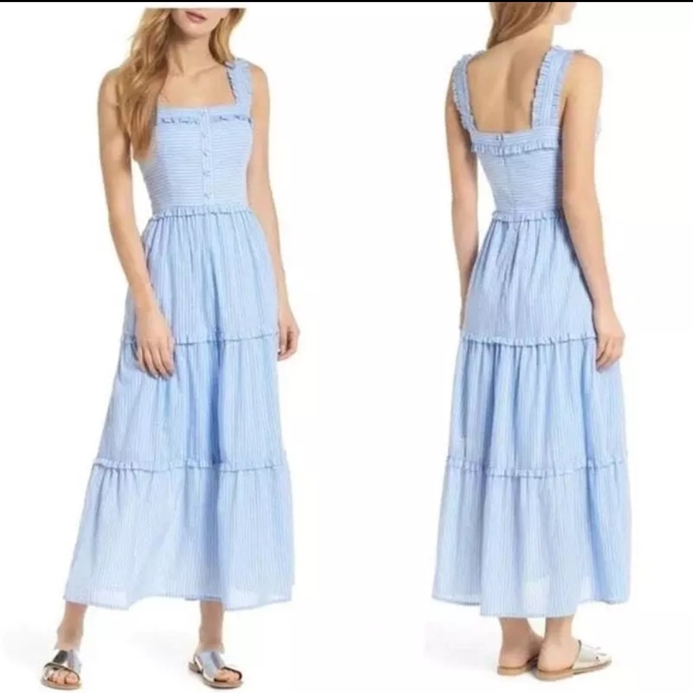 Gal Meets Glam Blue and White Smocked Sundress